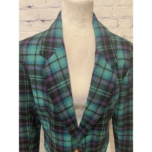 ADOLFO VINTAGE PLAID TARTAN WOOL BLEND SINGLE BUTTON BLAZER JACKET Size 8 - Picture 3 of 7